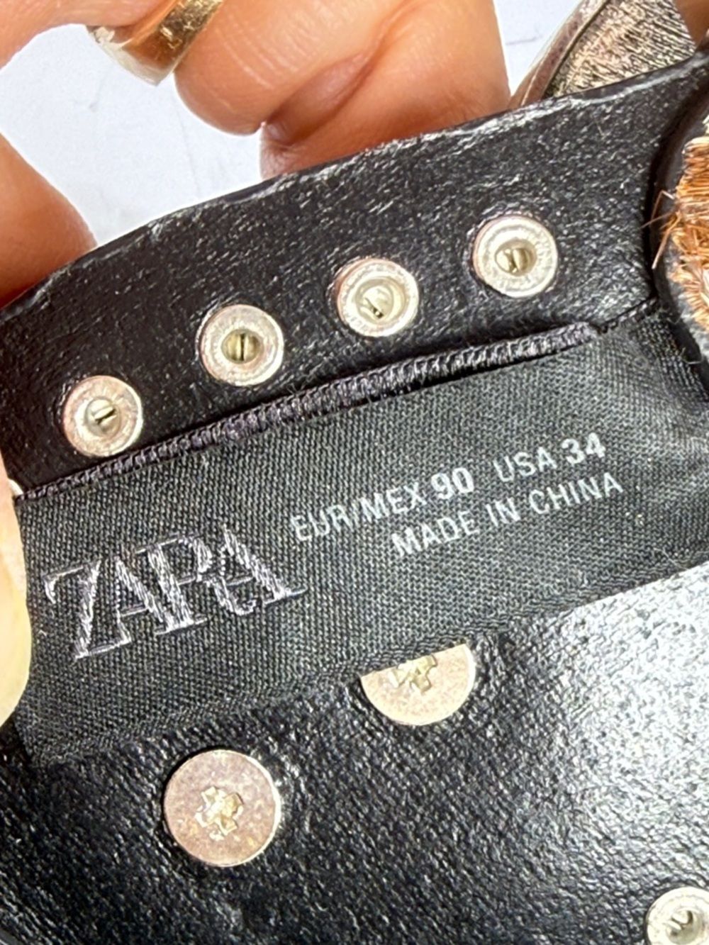 (H) Zara cow-print leather belt, size 32(1)-34(1) (shell style) New without tags - Picture 7 of 13
